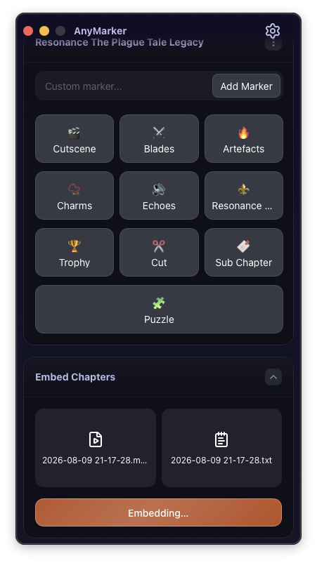 Chapter embedding options after a recording stops