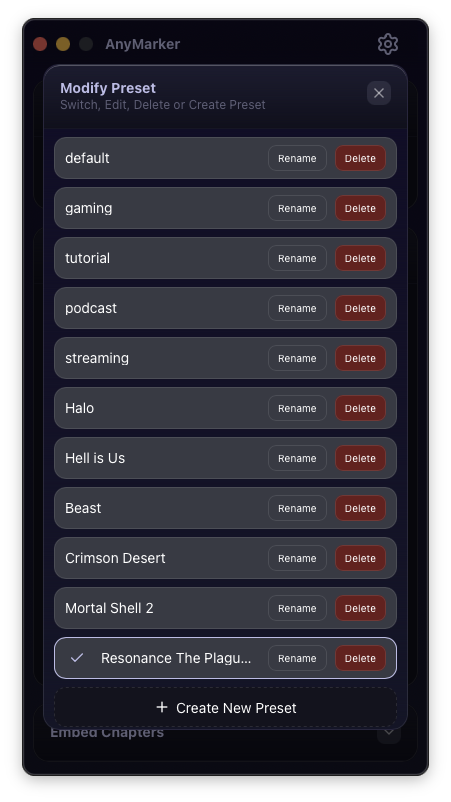Switching between saved marker presets in AnyMarker