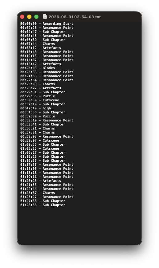 A plain-text timestamp file exported beside the recording